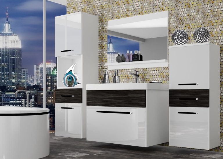 Meble łazienkowe szafki z umywalką z lustrem białe połysk czarne heban ciemne Producent ROD PM 5/0/W/WHK/0/ZW