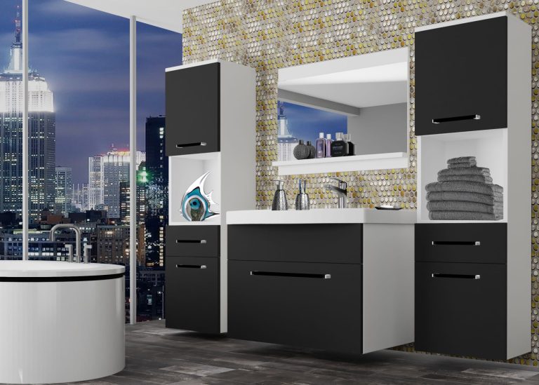 Meble łazienkowe szafki z umywalką z lustrem czarne heban ciemne Producent ROD M 6/0/W/B/0/ZW