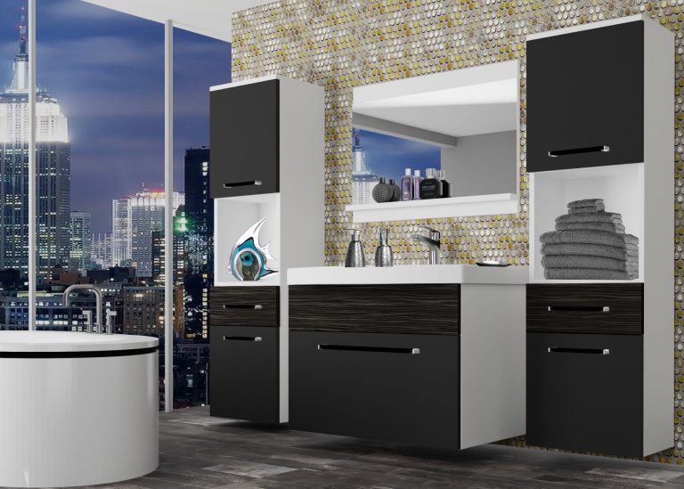 Meble łazienkowe szafki z umywalką z lustrem czarne heban ciemne Producent ROD M 6/0/W/BHK/0/ZW