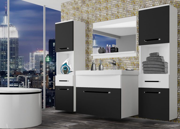 Meble łazienkowe szafki z umywalką z lustrem czarne heban ciemne Producent ROD M 6/0/W/BW/0/ZW