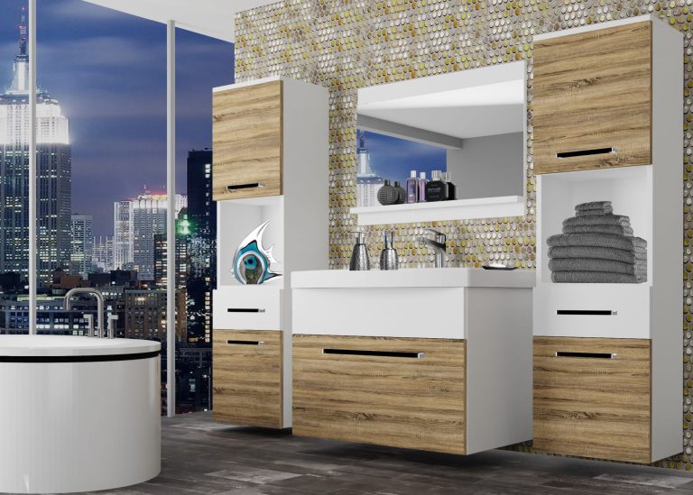 Meble łazienkowe szafki z umywalką z lustrem dębowe dąb wotan dąb sonoma Producent ROD M 6/0/W/DSW/0/ZW