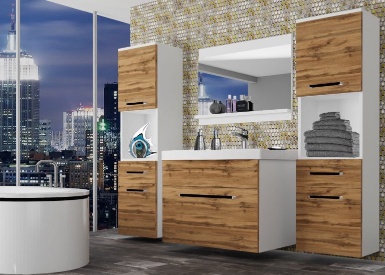 Meble łazienkowe szafki z umywalką z lustrem dębowe dąb wotan dąb sonoma Producent ROD M 6/0/W/DW/0/ZW