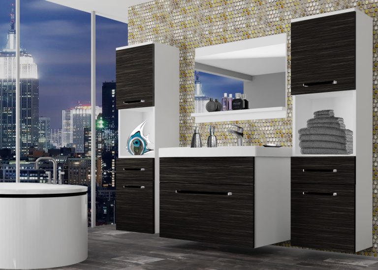 Meble łazienkowe szafki z umywalką z lustrem czarne heban ciemne Producent ROD M 6/0/W/HK/0/ZW