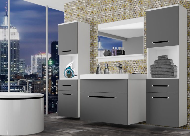 Meble łazienkowe szafki z umywalką z lustrem szare antracyt grafitowe Producent ROD M 6/0/W/SR/0/ZW