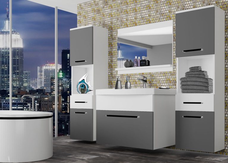 Meble łazienkowe szafki z umywalką z lustrem szare antracyt grafitowe Producent ROD M 6/0/W/SRW/0/ZW