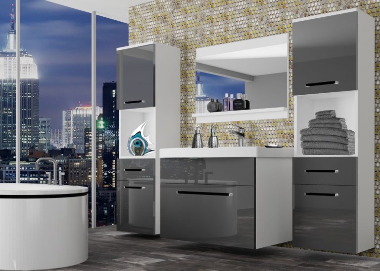 Meble łazienkowe szafki z umywalką z lustrem szare połysk Producent ROD P 6/0/W/S/0/ZW