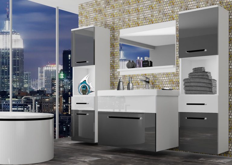 Meble łazienkowe szafki z umywalką z lustrem szare połysk białe połysk Producent ROD P 6/0/W/SW/0/ZW