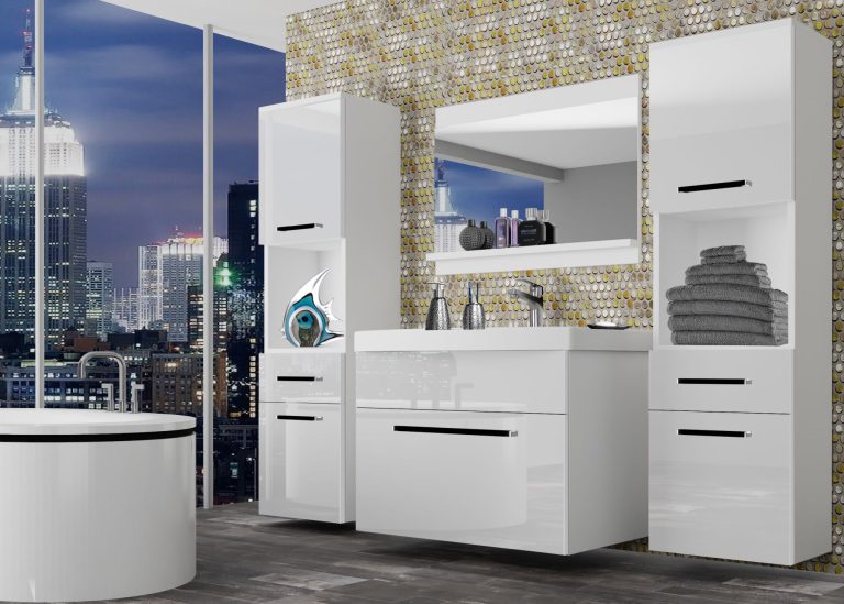 Meble łazienkowe szafki z umywalką z lustrem białe połysk Producent ROD P 6/0/W/W/0/ZW