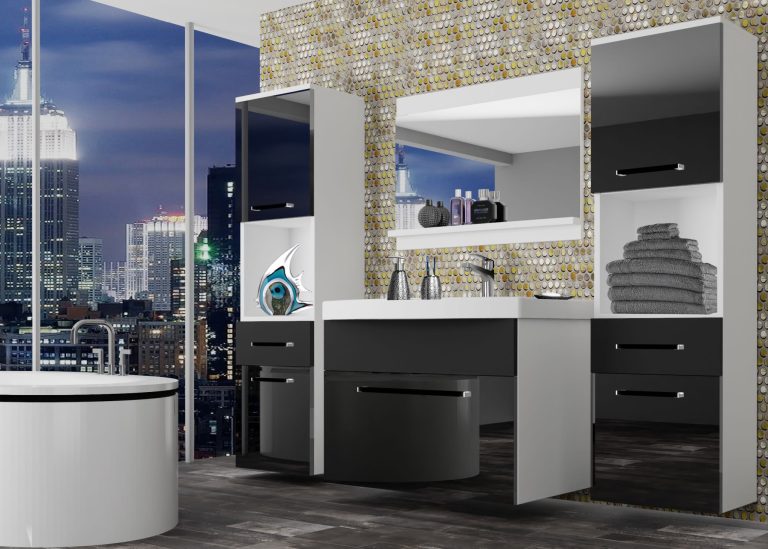 Meble łazienkowe szafki z umywalką z lustrem czarne połysk czarne mat Producent ROD PM 6/0/W/BB/0/ZW