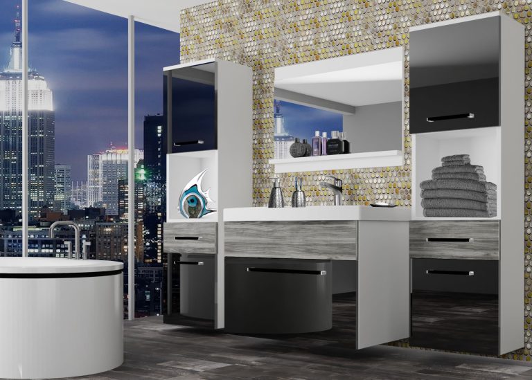 Meble łazienkowe szafki z umywalką z lustrem czarne połysk szare antracyt grafitowe Producent ROD PM 6/0/W/BGW1/0/ZW