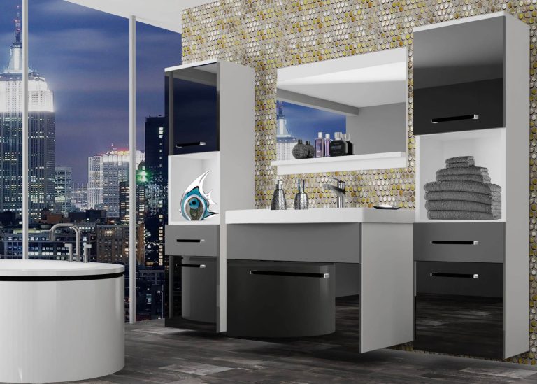 Meble łazienkowe szafki z umywalką z lustrem czarne połysk szare antracyt grafitowe Producent ROD PM 6/0/W/BSR/0/ZW