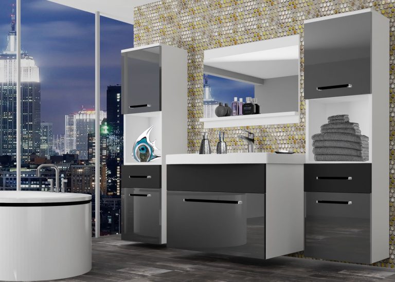 Meble łazienkowe szafki z umywalką z lustrem szare połysk szare antracyt grafitowe Producent ROD PM 6/0/W/SB/0/ZW