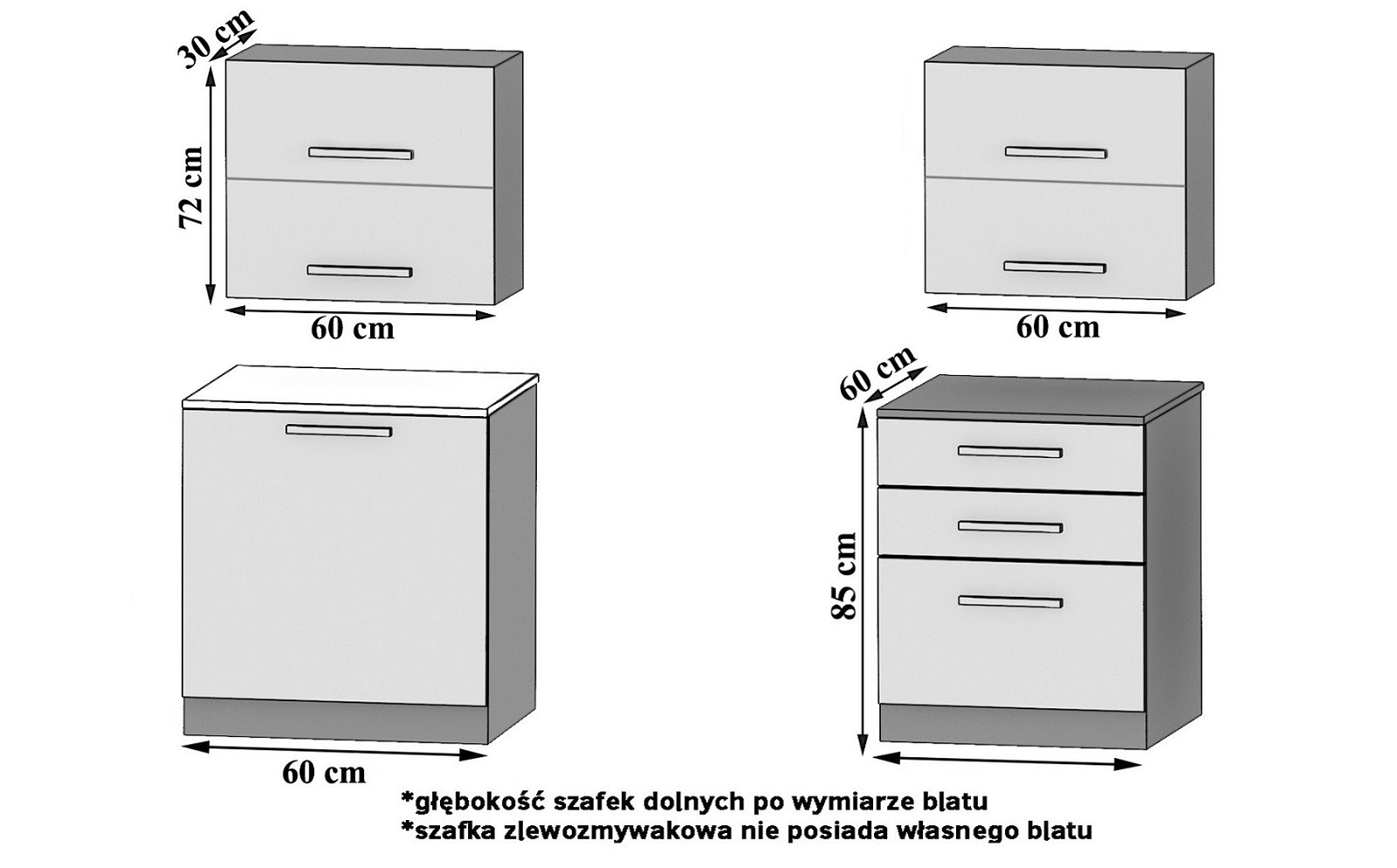 Meble kuchenne 120 cm czarne połysk szary antracyt grafitowy z blatem Producent INF ELEGANTA2/2/WT/BSB/0/B1