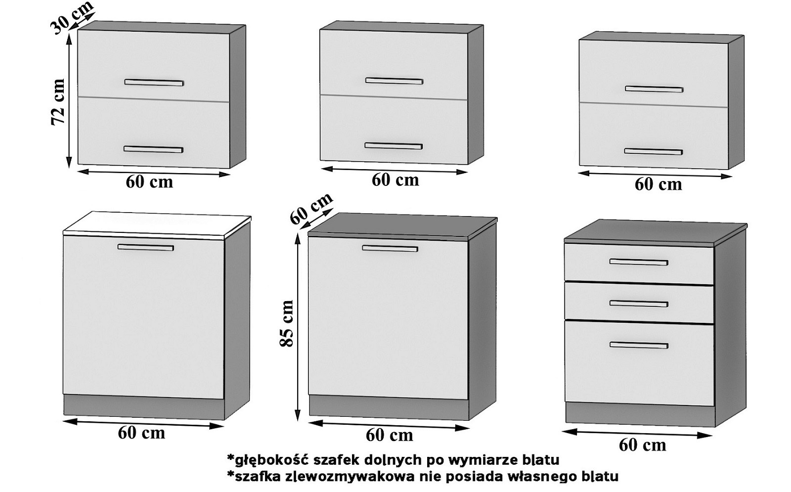Meble kuchenne 180 cm białe połysk bez blatu Producent INF PRIMERA2/2/WT/W/BB/B1