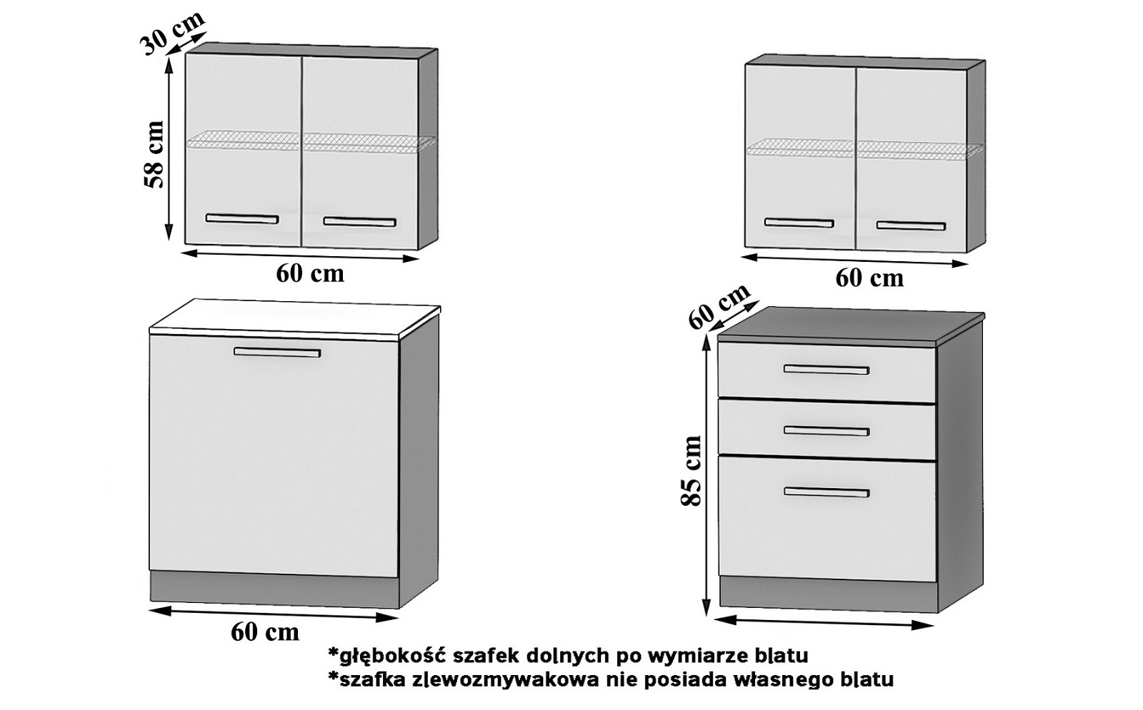 Meble kuchenne 120 cm szare antracyt grafitowe bez blatu Producent TOR TIESTO2/2/WT/GW1/BB/B1
