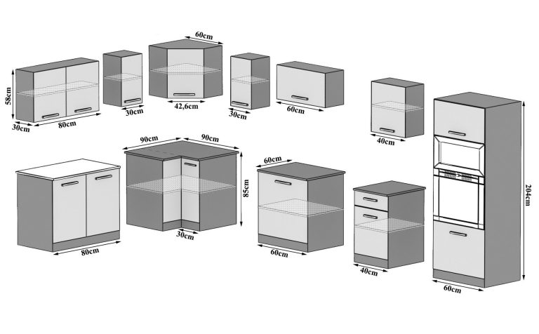 Meble kuchenne 420 cm czarne heban ciemne z blatem Producent TOR UNIQAGRANDE/5/WT/HK/0/B1