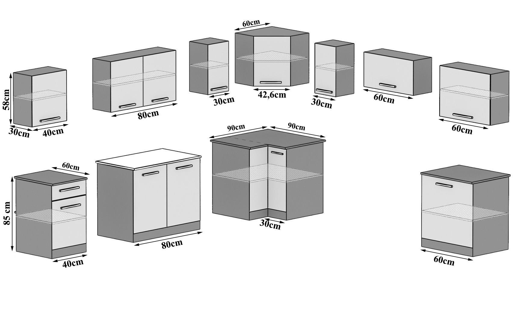 Meble kuchenne 420 cm czarne połysk z blatem Producent INF UNIQAPLUS/4/WT/B/0/B1