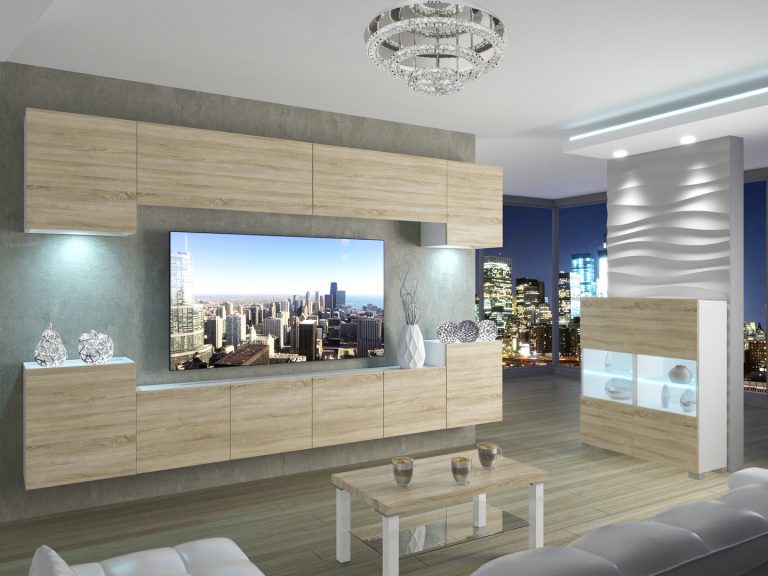 Meblościanka 300 cm TV/RTV dębowa dąb wotan dąb sonoma Producent IMP 4/5/W/DS/0/0