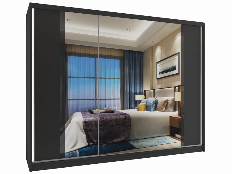 Szafa przesuwna 232 cm z lustrem czarna heban ciemna Producent MV SZP4/2/1B/2B1L/B/HI