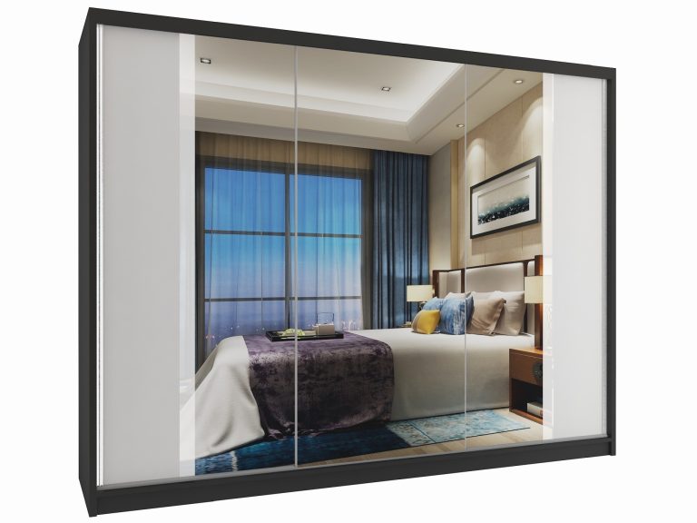 Szafa przesuwna 232 cm z lustrem czarna heban ciemna Producent MV SZP4/2/1B/2W1L/W/HI