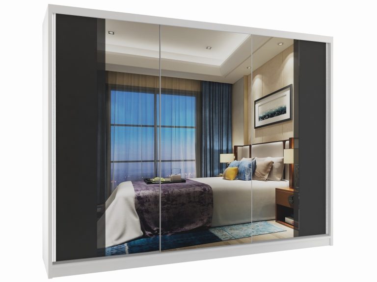 Szafa przesuwna 232 cm z lustrem czarna heban ciemna Producent MV SZP4/2/1W/2B1L/B/HI