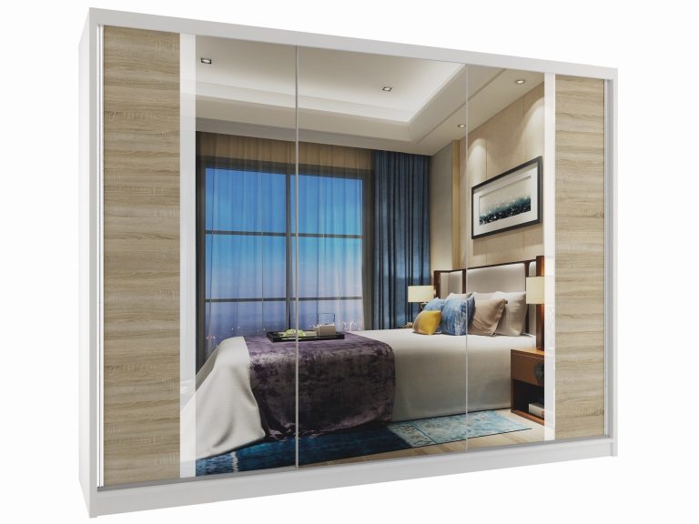 Szafa przesuwna 232 cm z lustrem dębowa dąb wotan dąb sonoma Producent MV SZP4/2/1W/2DS1L/W/HI