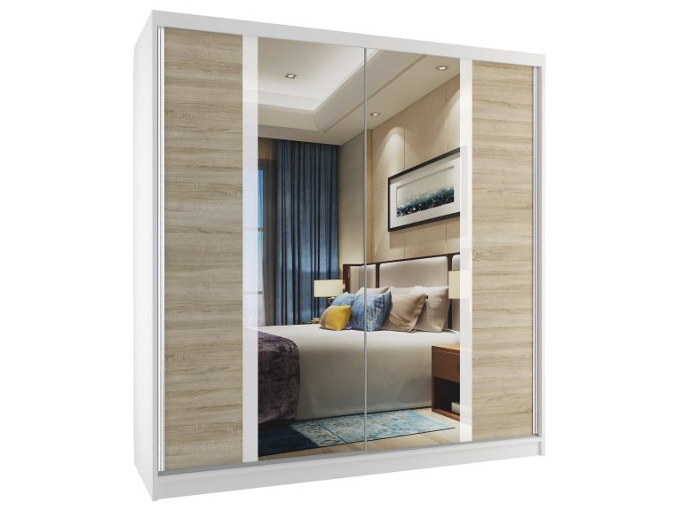 Szafa przesuwna 158 cm z lustrem dębowa dąb wotan dąb sonoma Producent MV SZP3/2/W/DS/W/HI