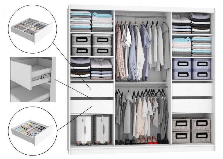 Szafa przesuwna 200 cm PREMIUM Z SZUFLADAMI z lustrem szara antracyt grafitowa Producent MT SZP5/1/W/SR/0/KLAL