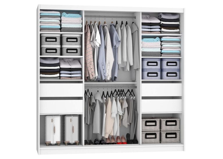 Szafa przesuwna 200 cm PREMIUM Z SZUFLADAMI z lustrem szara antracyt grafitowa Producent MT SZP5/1/W/SR/0/KLAL