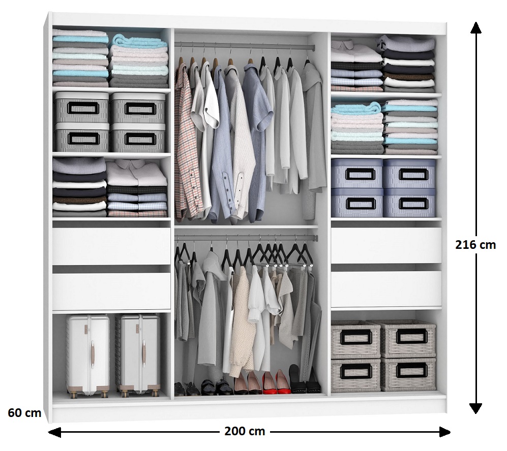 Szafa przesuwna 200 cm PREMIUM Z SZUFLADAMI z lustrem szara antracyt grafitowa Producent MT SZP5/1/W/SR/0/KLAL
