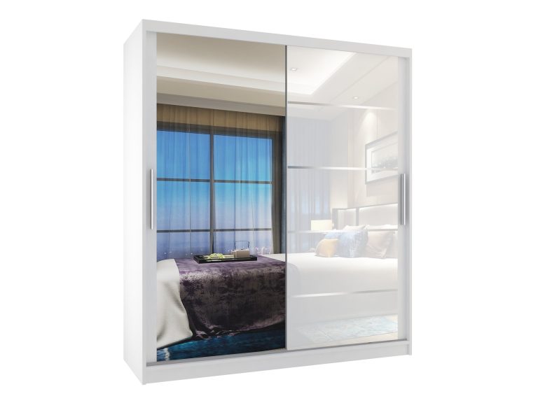 Szafa przesuwna 133 cm PREMIUM Z SZUFLADAMI z lustrem biały połysk Producent MGB SZP6/1/W/1L5W/KLAL