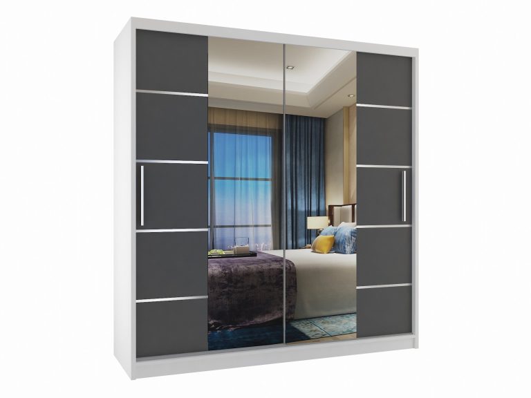 Szafa przesuwna 158 cm PREMIUM Z SZUFLADAMI z lustrem szara antracyt grafitowa Producent ME SZP7/0/W/SR/0/KLAL