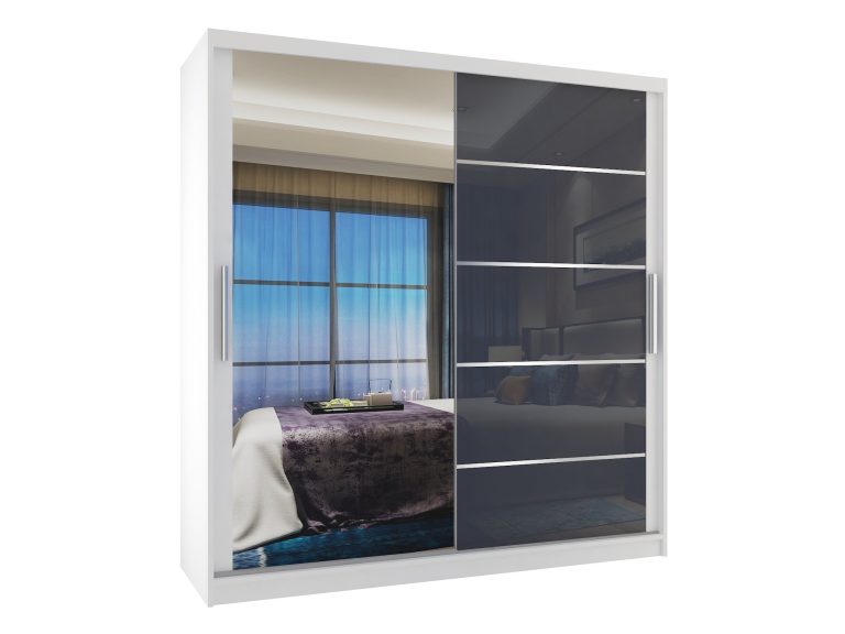 Szafa przesuwna 158 cm PREMIUM Z SZUFLADAMI z lustrem szary stalowy połysk Producent MGB SZP7/0/W/1L5S/KLAL