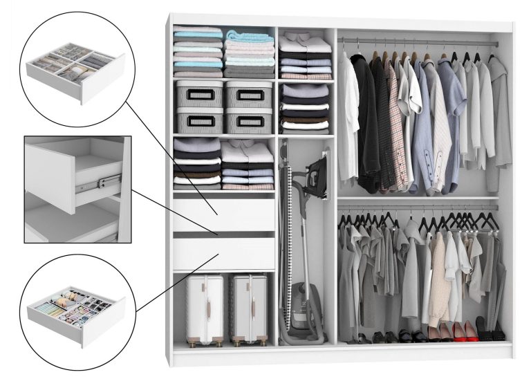 Szafa przesuwna 200 cm PREMIUM Z SZUFLADAMI z lustrem szara antracyt grafitowa Producent ME SZP5/1/W/SR/0/KLAL