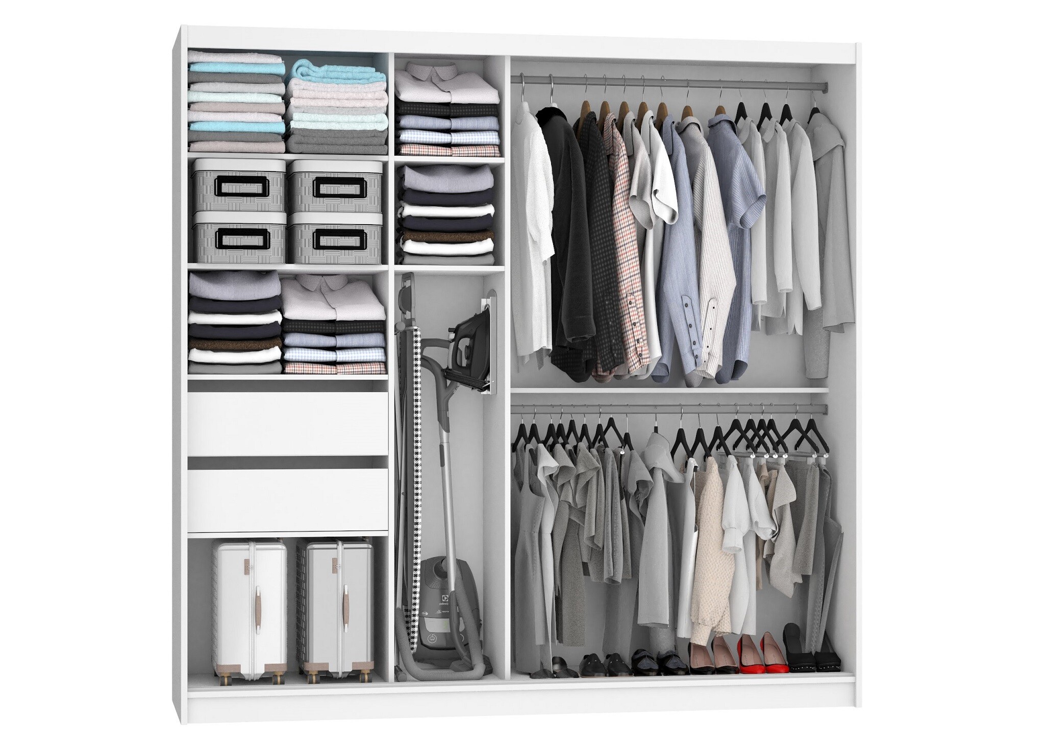 przemyślane wnętrze szafy przesuwnej