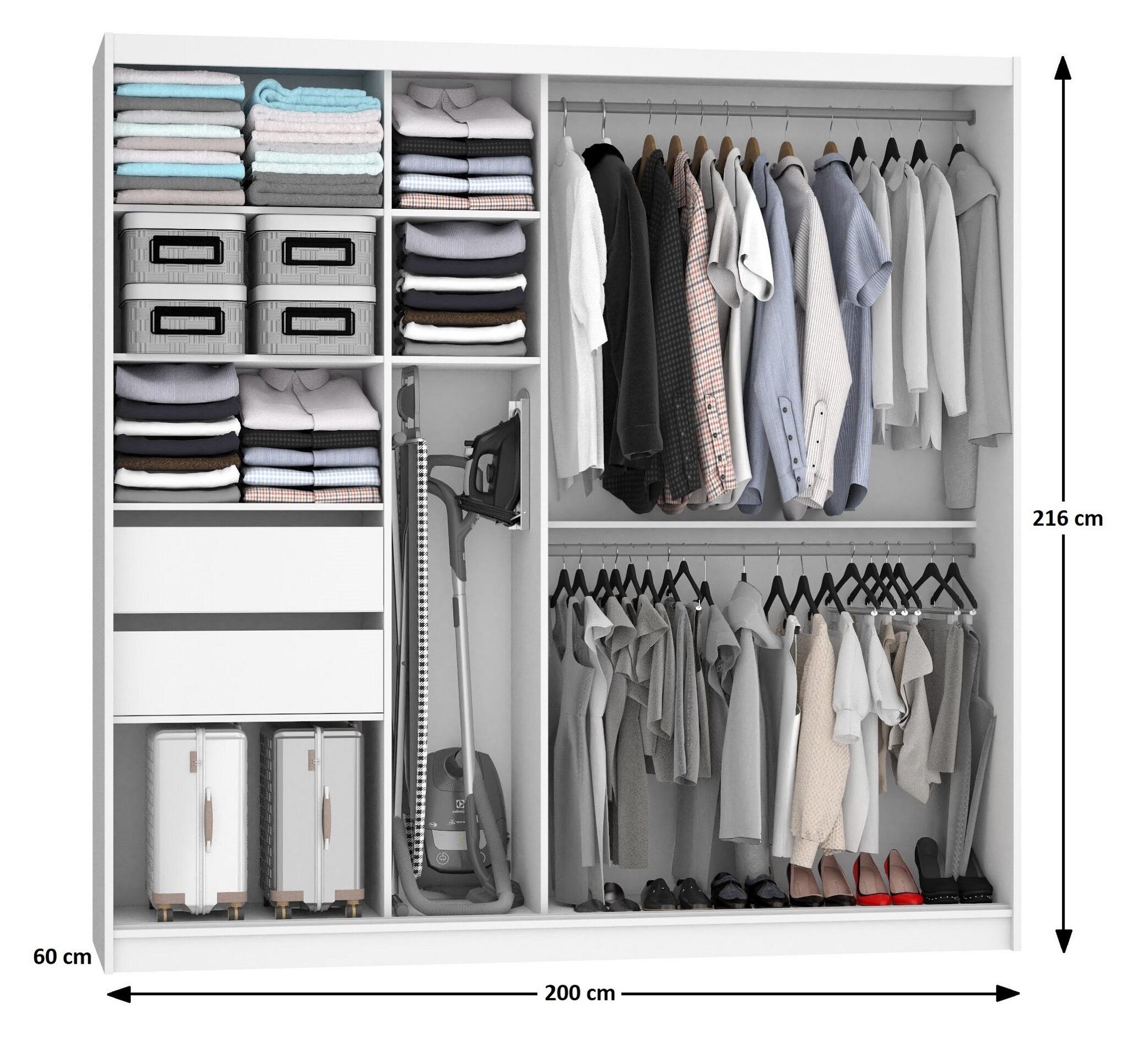 Szafa przesuwna 200 cm PREMIUM Z SZUFLADAMI z lustrem szara antracyt grafitowa Producent ME SZP5/1/W/SR/0/KLAL