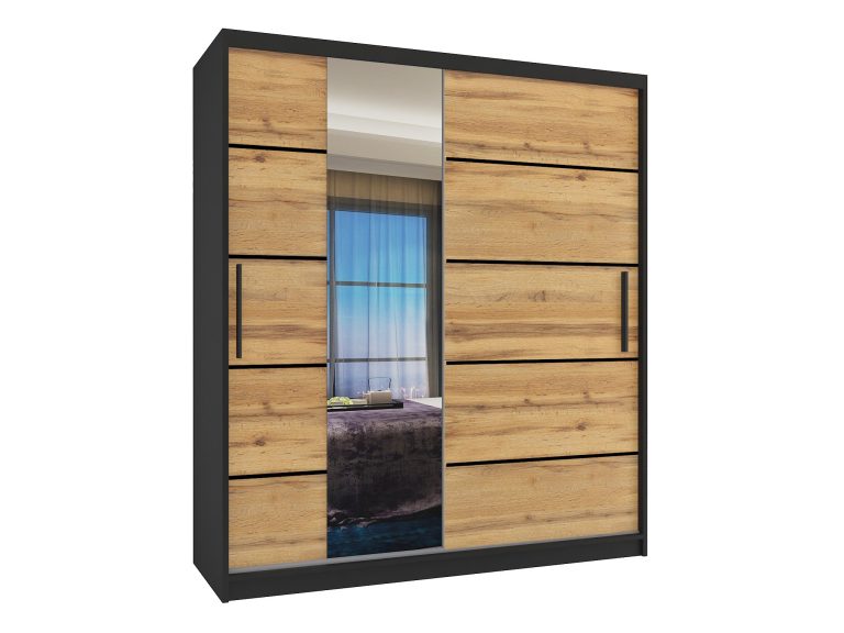 Szafa przesuwna 133 cm PREMIUM Z SZUFLADAMI z lustrem dębowa dąb wotan dąb sonoma Producent MBP SZP6/1/B/DW/0/KLP