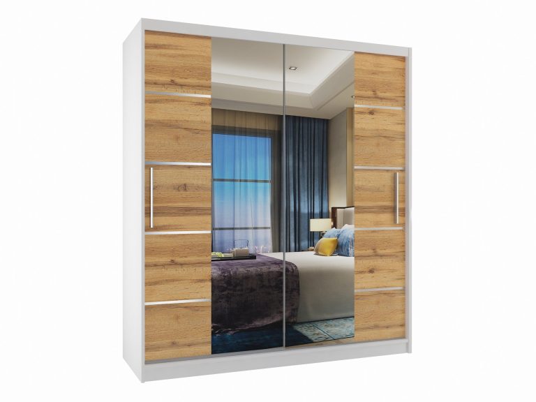 Szafa przesuwna 133 cm PREMIUM Z SZUFLADAMI z lustrem dębowa dąb wotan dąb sonoma Producent ME SZP6/1/W/DW/0/KLAL