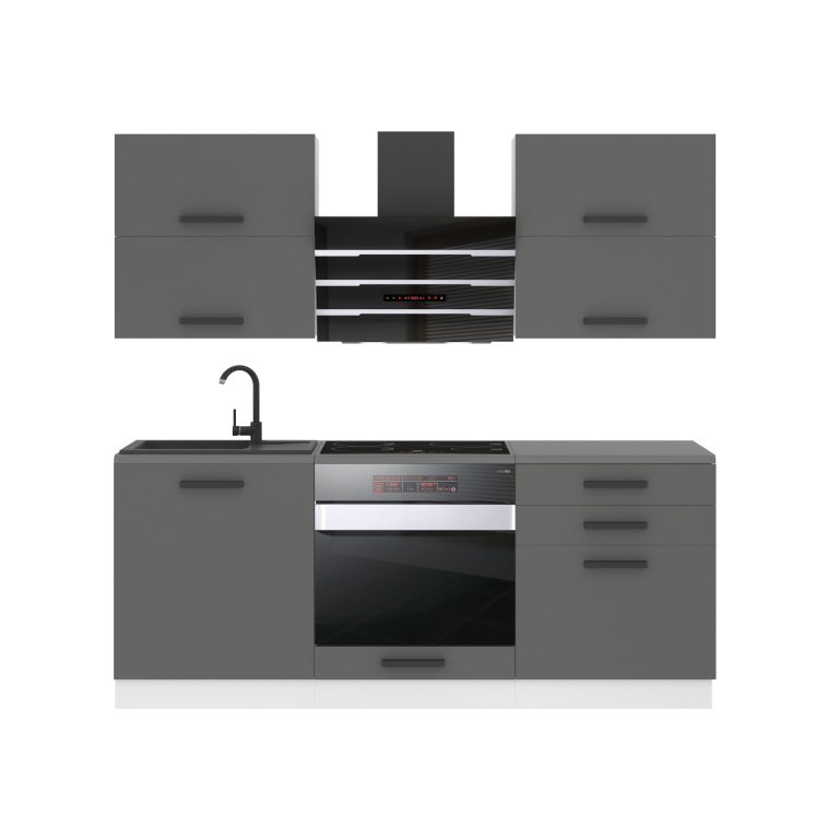 Meble kuchenne Premium Full Version 180 cm szare antracyt grafitowe z blatem Producent TOR EMILY/0/WT/SR/B/B1