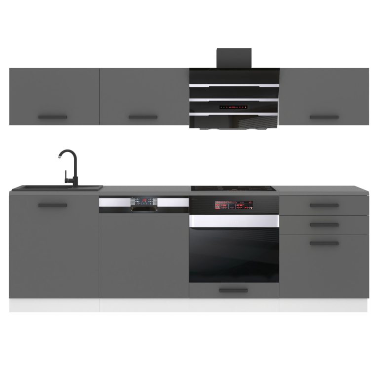 Meble kuchenne Premium Full Version 240 cm szare antracyt grafitowe z blatem Producent TOR LINDA/0/WT/SR/B/B1