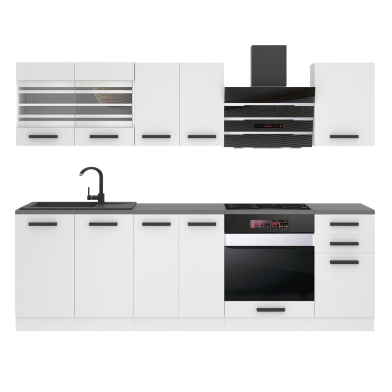 Meble kuchenne Premium Full Version 240 cm białe mat z blatem Producent TOR MARGARET/0/WT/WT/B/B1