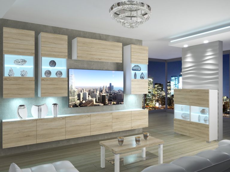 Meblościanka 300 cm TV/RTV dębowa dąb wotan dąb sonoma Producent IMP 5/5/W/DS/0/0