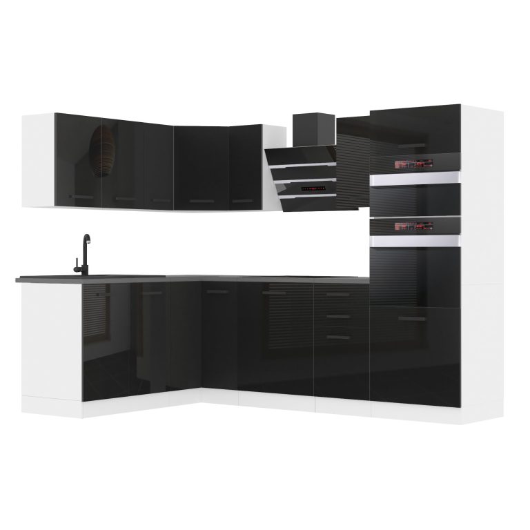 Meble kuchenne Premium Full Version 420 cm czarne połysk bez blatu Producent INF MELANIE/0/WT/B/0/B1