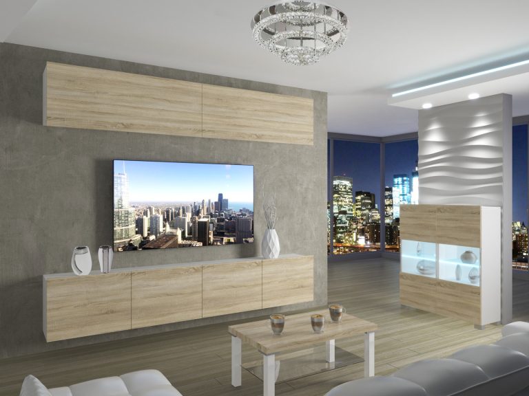 Meblościanka 200 cm TV/RTV dębowa dąb wotan dąb sonoma Producent IMP 6/5/W/DS/0/0