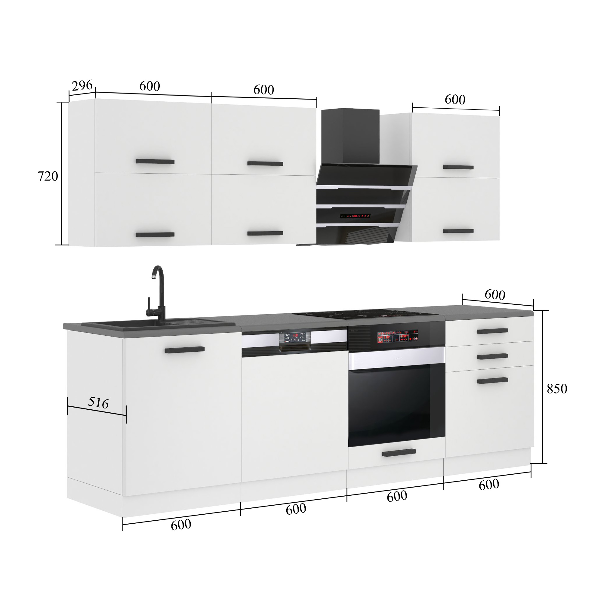 Meble kuchenne Premium Full Version 240 cm białe mat z blatem Producent TOR MADISON/0/WT/WT/B/B1
