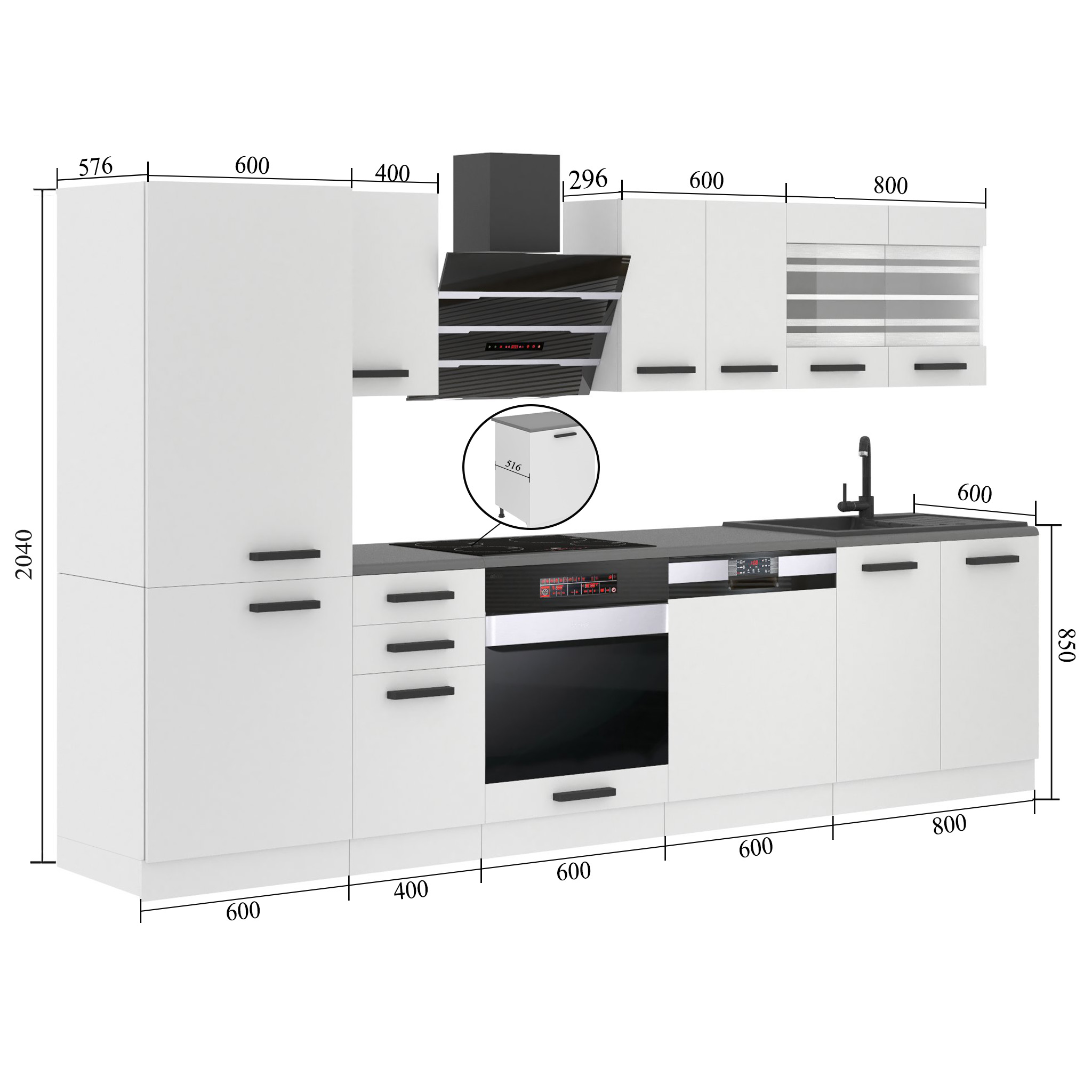 Meble kuchenne Premium Full Version 300 cm białe mat bez blatu Producent TOR CINDY/0/WT/WT/0/B1