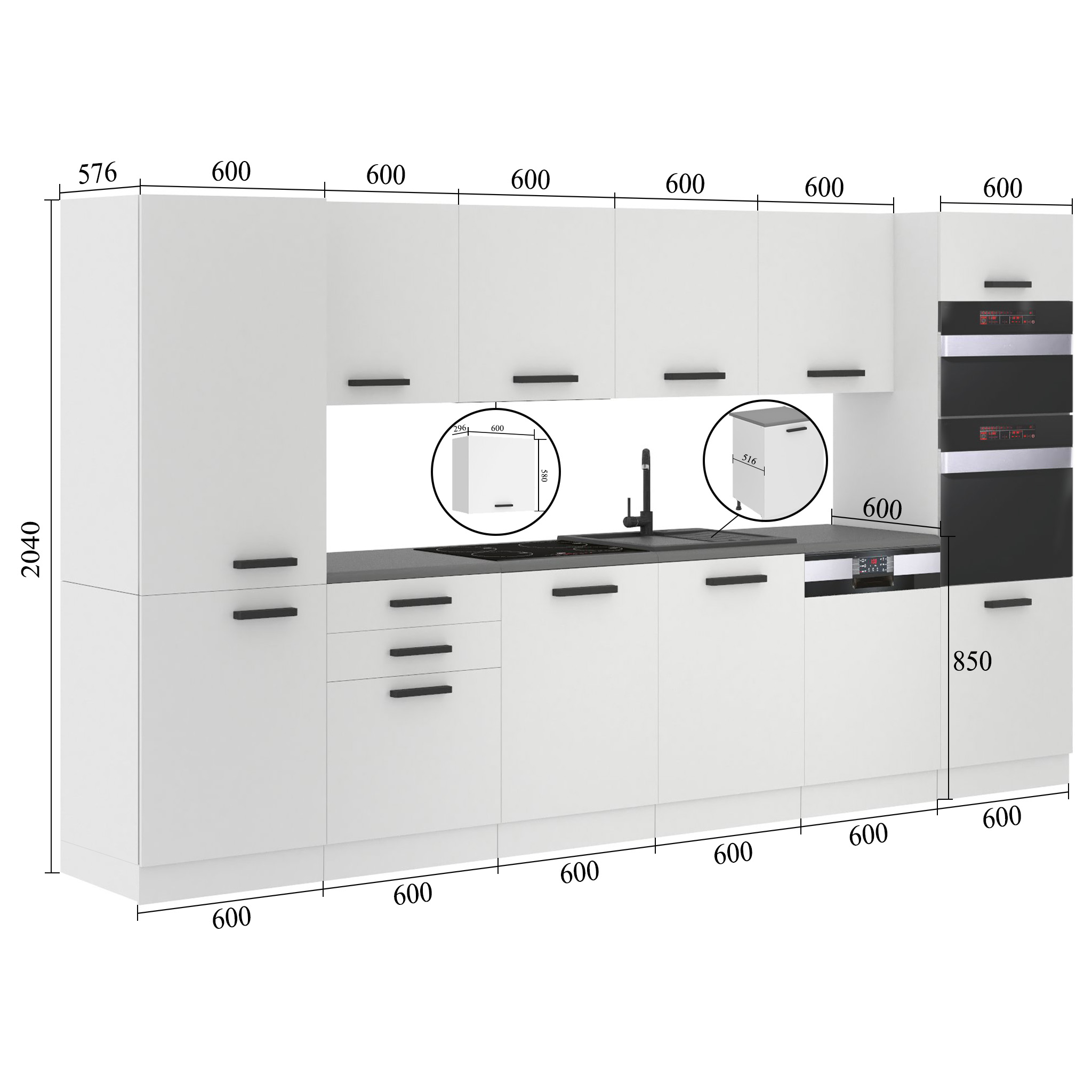 Meble kuchenne Premium Full Version 360 cm szare połysk z blatem Producent  INF NAOMI/0/WT/S/B/B1