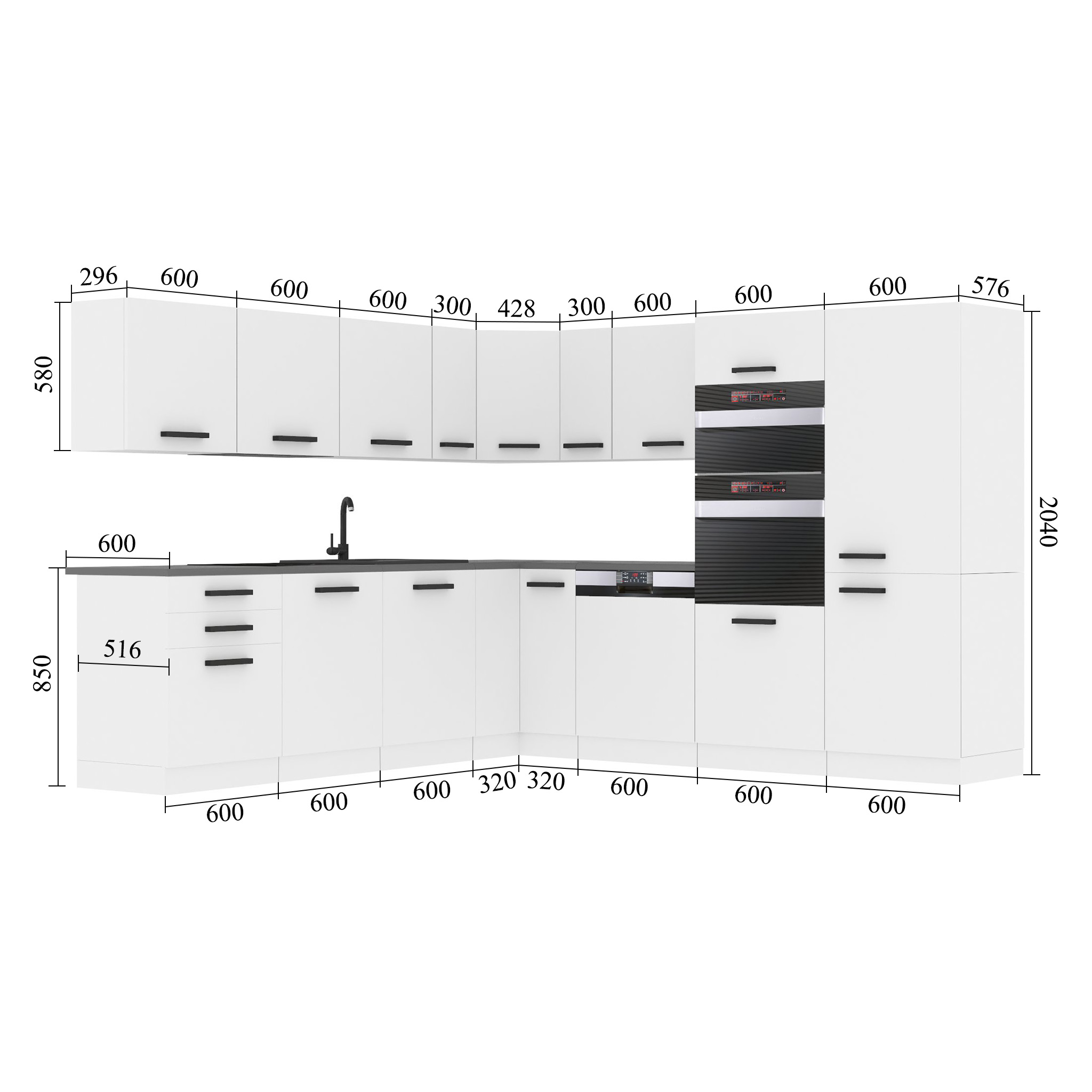 Meble kuchenne Premium Full Version 540 cm szare połysk z blatem Producent INF JANE/0/WT/S/B/B1