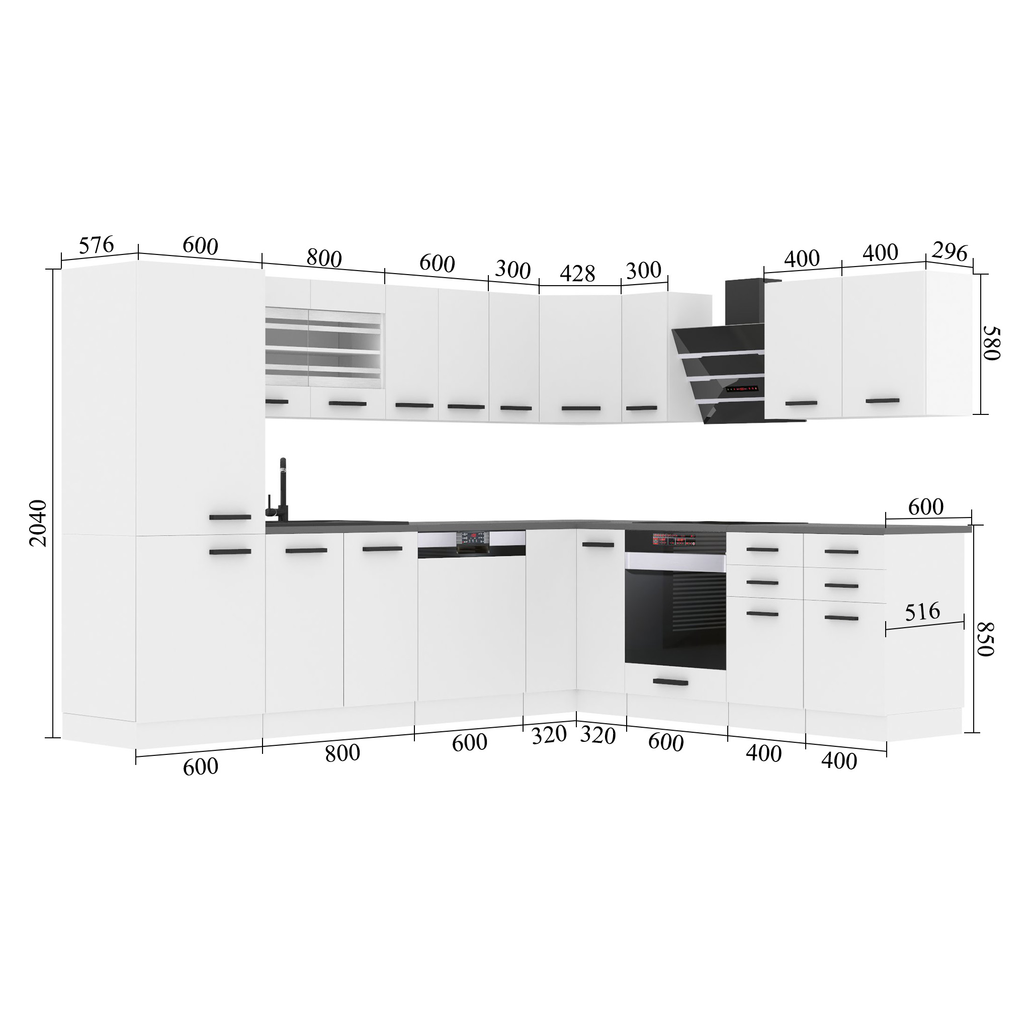 Meble kuchenne Premium Full Version 520 cm szare antracyt grafitowe z blatem Producent TOR JULIE/0/WT/GW/B/B1