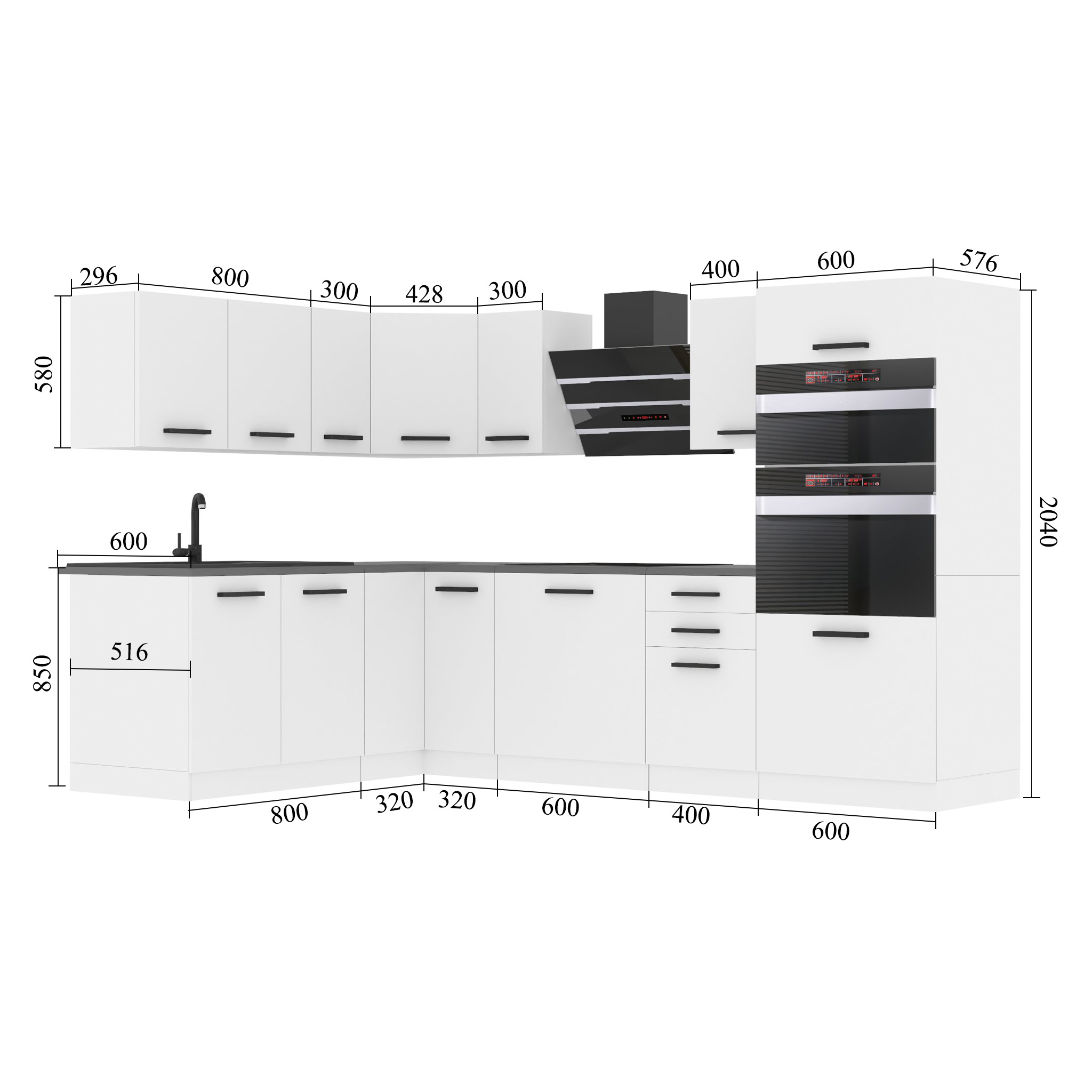 Meble kuchenne Premium Full Version 420 cm białe połysk z blatem Producent INF MELANIE/0/WT/W/B/B1